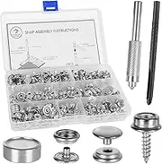 CreekCove Marine 228 Piece Canvas Snap Kit - Marine Grade Stainless Steel (Caps, 3/8" Sockets, 5/8" Screws, Fabric Base Components) for DIY Repair - Complete with Material Hole Punch and Setting Tools