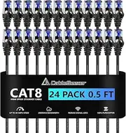 CableGeeker Cat8 Ethernet Patch Cables 0.5ft 24 Pack Slim, 40G 2000MHz Support, Snagless RJ45 Cat8 for Patch Panel to Switch, Flexible Network Cable - Black