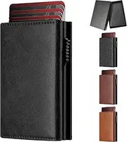 [SlowTon] Wallet for Men - Pop up Minimalist Leather Men’s Wallet with Metal Case, RFID Blocking Slim Card Holder with Gift Box (Black)