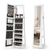 Costway 360° Swivel Jewelry Armoire Standing Jewelry Organizer w/Full Length Mirror & Back Shelves White
