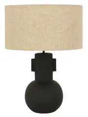 Adelphi 1 Light Table Lamp with Black Ceramic Base and Natural Linen Shade