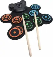 Electronic Drum Practice Pad,Roll Up Drum Set with Dual Speakers,9 Pads,Foot Pedals,Sticks,Portable Drum Pad with Surround Sound,Games,MIDI,Recording