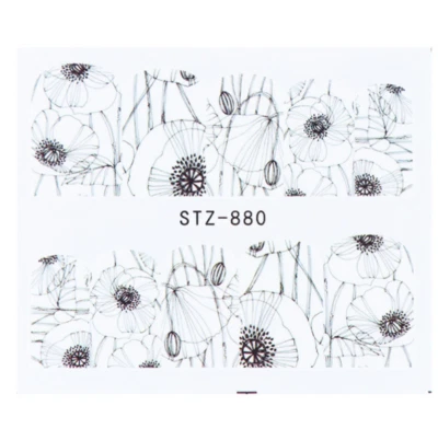 Nail Art Decals Water Transfer Stickers Black Flowers (STZ-880) NS11