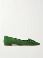 [Manolo Blahnik] Manolo Blahnik - Maysale Suede Point-toe Flats - Green - IT40 IT 40 Green