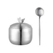 Stainless Steel Sugar Bowl with Lid and Spoon Kitchen Seasoning Jar Spice Salt Container Powder Condiment Storage Box