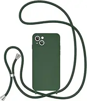 [UEEBAI] Crossbody Lanyard Phone case for iPhone 13 6.1 inch, Silicone Phone Cover with Adjustable Necklace Strap Soft Belt Neck Cord Lanyard Shockproof Protective Case - Deep Green