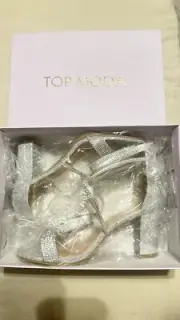 Top Moda Heels Womens 8 Silver Shiny Slingback Open Toe Leather Zip Heel Shoes