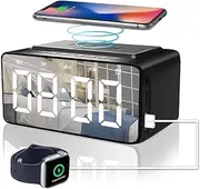 Warm Feather Alarm Clock Radio with Bluetooth Speaker, Clocks Bedside, Battery backup and USB port Powered Used as Wireless Charger Charger, Snooze,Large HD LED Display Black