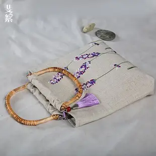 斐絮清新薰衣草棉麻小布包刺繡