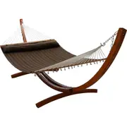 12 ft Wooden Arc Hammock Stand & King Quilted Hammock in Brown