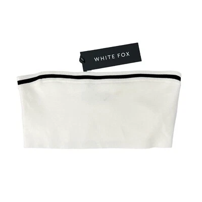 White Fox Give Me Love Crop Top Womens L Large White Black Knit Strapless Tube