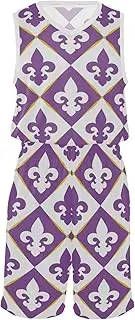 [GuoChe] Basketball Shorts and Jersey Royal Lily Mardi Gras Purple Carnival Basketball Team Jerseys for Boys Adult Costume