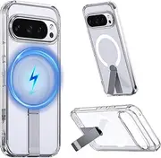 [ELEPIK] for Google Pixel 9 Pro XL Case with Kickstand [Compatible with MagSafe] [2 Stand Modes] [Military Grade Drop Protection] Slim Protective Shockproof Pixel 9 Pro XL Phone Cover, Clear