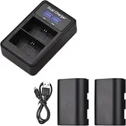 LP-E6/ E6N Battery&Charger Kit 2pcs 7.4V 2650mAh Battery+1pc LED2-LPE6 Dual Channel Camera Battery Charger USB Port LCD Screen Display Replacement for Canon EOS 5D Mark II/III/IV 6D 7D 60D 70D 80D