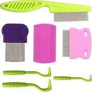 Pet Flea Comb, Cat Fine Tooth Comb,7 Dog Lice Detangling Comb Set | Pet Stain Remover Comb Grooming Supplies