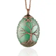 Green aventurine tree of life pendant necklace Unique copper jewelry for