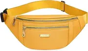 [DAITET] Fashionable Baby Pink Fanny Pack for Men&Women, Crossbody Waist Bag with Adjustable Belt, Large Capacity Bum Bag for Traveling Hiking Cycling Workout Casual(Yellow Gold Zipper), Yellow Gold