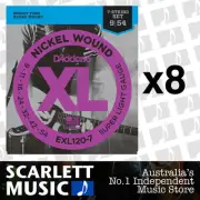 8x D'Addario EXL120-7 Guitar Strings Super Light 9-54 Daddario *SET OF 8 PACKS*