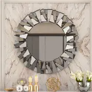 Unique Sunburst Decorative Wall Mounted Beveled Glass Accent Mirror 80cm