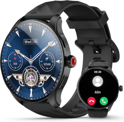 Kumi Smart Watches for Men, 1.43" AMOLED Smartwatch 1.43", Black