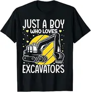 [X.Style] Just A Boy Who Loves Excavators Little Boys Toddler Kids ds401 T-Shirt (S) Black