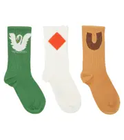 [Mini Rodini] Mini Rodini Set of 3 printed cotton-blend socks UK 4 multicoloured