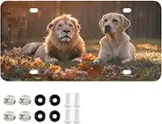 AIXIWAWA License Plate Lion and Labrador Print for Automobile Front Rear 12x6 in Standard Aluminum Alloy Metal Car Tags Decorative Plates