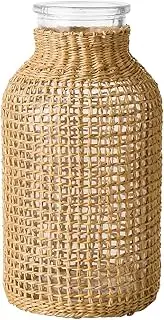 EDIMENS Glass Flower Vase With Rattan Cover for Pampas Grass, Unique Decorative Floral Container for Desk, Farmhouse, Home Decor (Small-8cm*17cm*5.5cm)