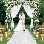 FUHSY Aisle Runners Silver Carpet Runner for Prom 4FT x 15FT Sparkly Wedding Runway Rug with Carpet Tapes Sequin Wedding Runner Aisle for Party Aisles Decorations