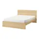 IKEA 雙人床框 高床頭板, 實木貼皮, 染白橡木/luröy