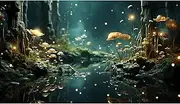 Riivvdise Fantasy Aquarium Background Rock Flowers Tranquil Water Scene Terrarium Backdrop Fantasy Lights Fish Tank Background Reptile Habitat Backdrop Aquarium Poster Wallpaper Decor Vinyl 24x16in