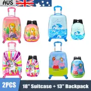 Kids Toddler carry On Hard Shell Cartoon Suitcase/Luggage Light Weight 18"+13"