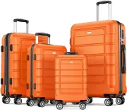Luggage Sets Expandable PC+ABS Durable Suitcase Double Wheels TSA Lock 4Pcs, Fam