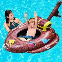 在飛比找Yahoo!奇摩拍賣優惠-水上設備 游泳 充氣海盜船座圈兒童戲水玩具水上噴水車游泳鯊魚