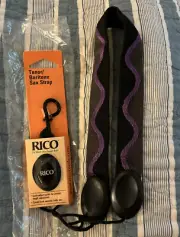 Rico Fabric Tenor/Baritone Saxophone Strap w Metal Hook, purple Jazz Wave NEW!