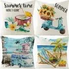 Summer Beach Coconut Tree Print Pillow Case Blue Throw Pillowcase Cushion Cover