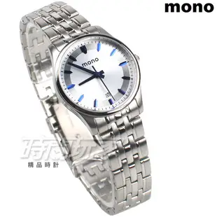 mono 經典款 情人對錶 簡約 藍寶石水晶 不銹鋼帶 日期顯示窗 防水錶 白色 對錶 Z6225白大+Z6225白小