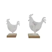 Set 2 Dad & Son French Country Roosters on Base 14x19cm