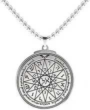 [VASSAGO] Stainless Steel Fourth Pentacle of Mercury Pendant Necklace Key of Solomon Seal Round Charm Wide Chain Talisman Jewelry for Men