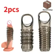 2X Penis Extender Enlarge Enhancer Extension Sheath Sleeve Girth Reusable Condom