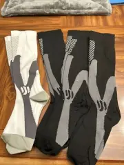 compression socks 20-30 mmhg Set 4 Large Running Black White Graduated Support