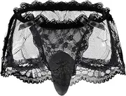 [Generic] Mens Lace Thong Panties Underwear G-Strings Black for Men Bikini Briefs with Bow