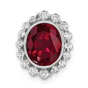 14k White Gold 1/2 Ct. Lab Grown Diamond VS/SI and Oval Lab Created Ruby Halo Chain Slide Pendant