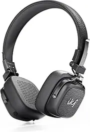 iKF E2 On Ear Bluetooth Headphones,Leather Retro Wireless Headest with Rich Bass Sound,90h Playtimes,Bluetooth V6.0, Multipoint Connect, Removable Earcups,Black Laptop Headphones for Work,Travel