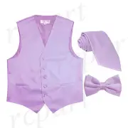 New Men's Solid Tuxedo Vest Waistcoat Necktie & Bowtie Set Party Prom Lavender