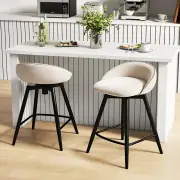 CostwayUpholstered Bar Stools Set of 2 Counter Height Barstools with Footrest-Beige
