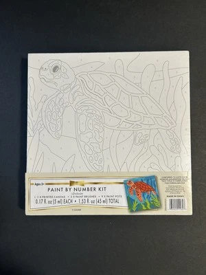 New Paint By Number Kit Printed Canvas 12 Paints 2 Brushes Sea Turtle Ocean