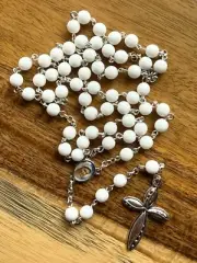 White Colour Agate Stone Bead Rosary Necklace for Pray Gift