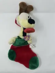 Vintage Odie Garfield Christmas Holiday Stocking Dog Red Satin Tongue Plush Toy