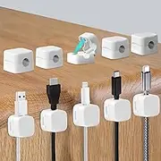 10 Pack Magnetic Cable Holder, Under Desk Cable Clips Management, Hide Phone Charging Cable Keeper, Strong Adhesive Wire Charger Holder for Nightstand, Kitchen Appliances, Office Supplies. (White)